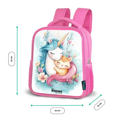 Eenhoorn met blauwe manen en oranje kitten Kinderrugzak - Roze middel -productfoto_formaten