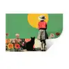 Retro - Meisje - Kat - Zon Muursticker klein -3d