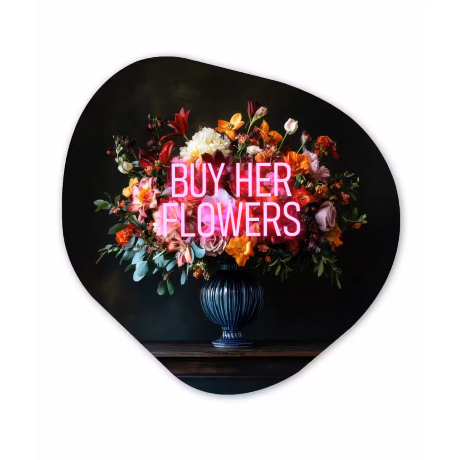 Organisch schilderij glas - Quote - Bloemen - Vaas - Neon