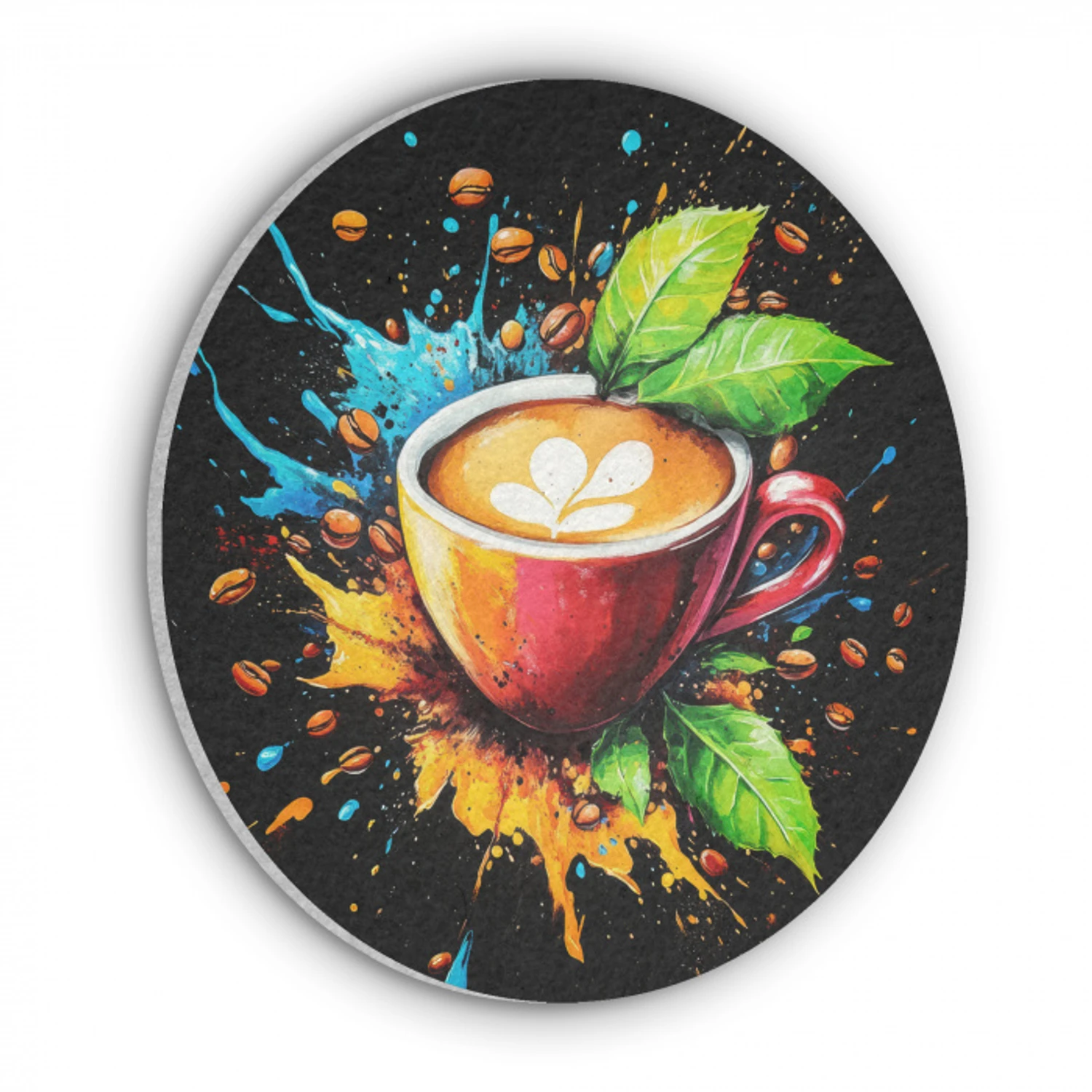 Koffie - Graffiti - Drinken - Abstract Akoestische PET Vilt - Rond klein -3d