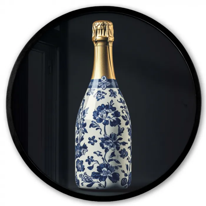 Champagne - Bloemen - Goud - Chique Fotolijst rond zonder passe partout klein -3d