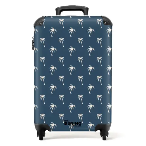 Patronen - Kleine palmbomen op blauwgrijs NBS - Handbagage koffer - Kinderen Unisex middel -productfoto_recht