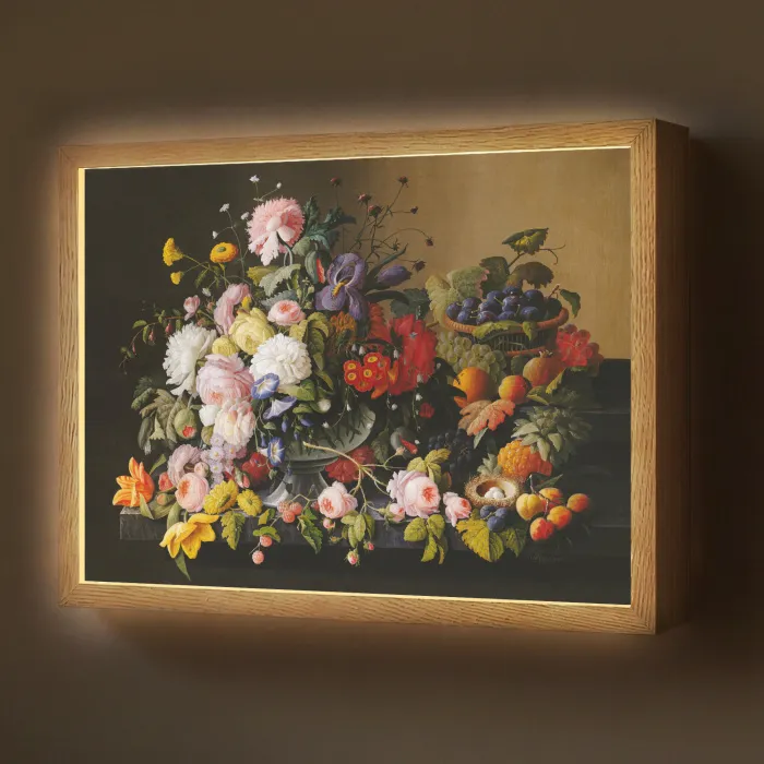 Stilleven met bloemen en fruit - Kunstwerk - Oude meesters Light Box met batterij (Wandlamp) middel -z3d_website