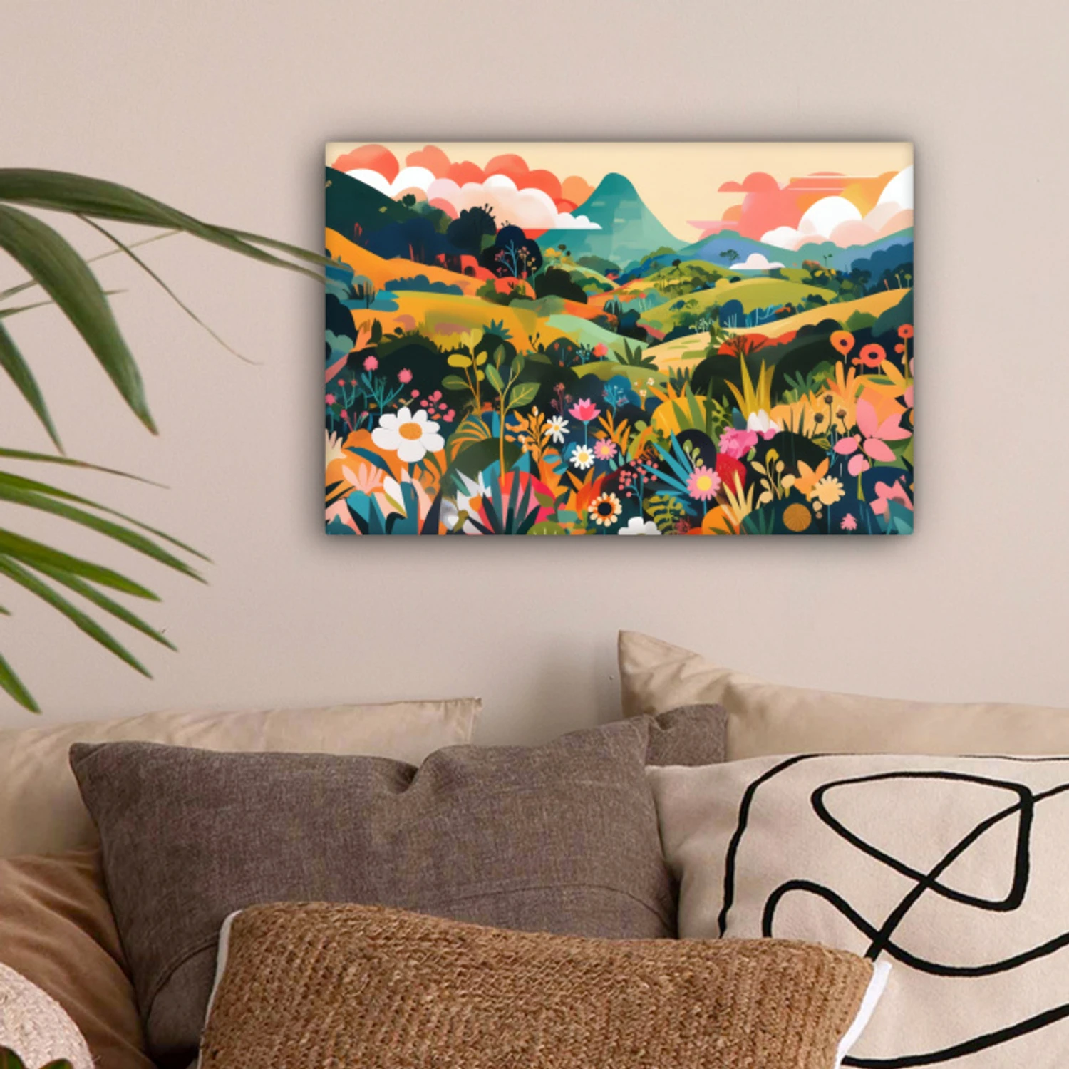 Zonlicht - Heuvels - Wolkenlucht canvas 2cm klein -sfeer1