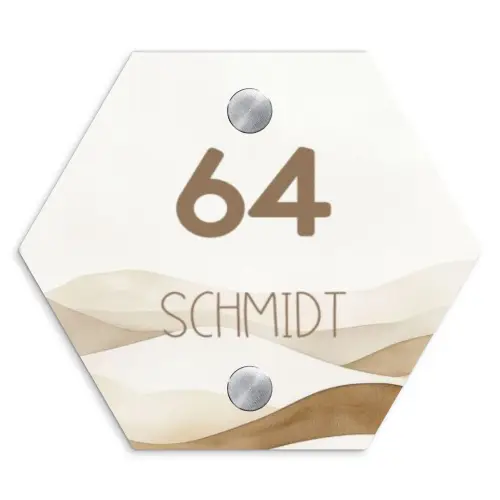 Beige landschap - Modern Naambord Hexagon klein -3d