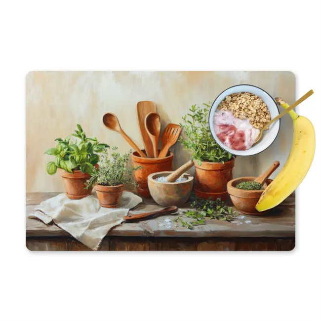 Placemat - 6 pieces - Pots - Herbs - Wood