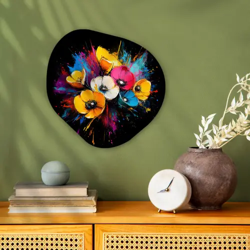 Bloemen - Kleurrijk - Graffiti - Modern - Boeket Wandcirkel Organisch Forex 3mm klein -sfeer2