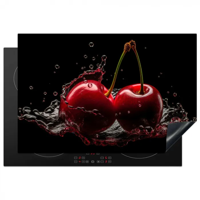 Kersen - Rood - Fruit - Water - Zwart Inductie beschermer vinyl 3mm klein -3d