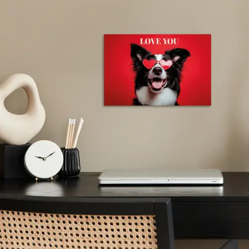 Hond - Hartjesbril - Loveyou - Rood poster papier klein -sfeer1