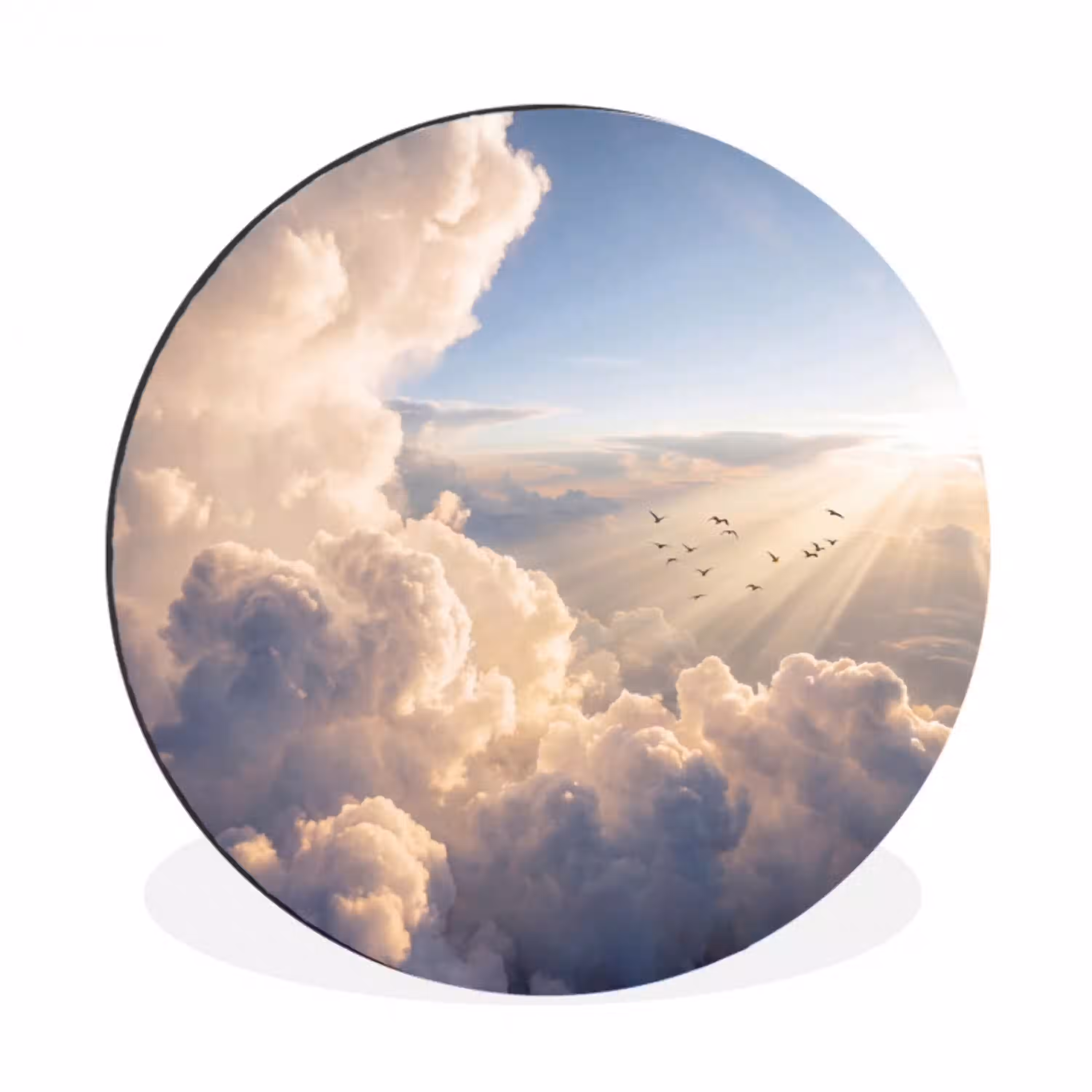 Wolken - Zonnestralen - Natuur - Wit Wandcirkel aluminium klein -3d