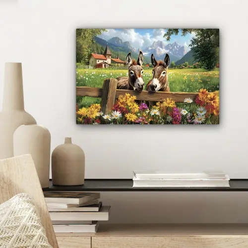Ezels - Bloemen - Zomers canvas 2cm klein -sfeer6