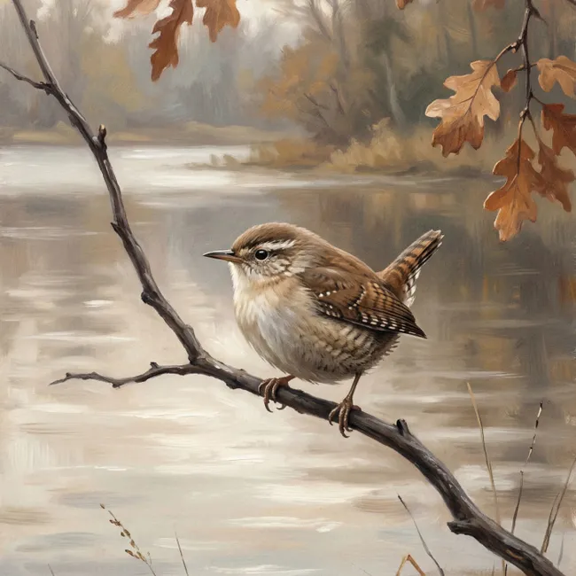 Behang - Winterkoninkje - Tak - Rivier - Natuur - Sfeervol