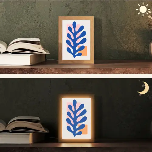 Abstract - Blad - Blauw - Rechthoeken Light Box met kabel (Tafellamp) klein -sfeer3