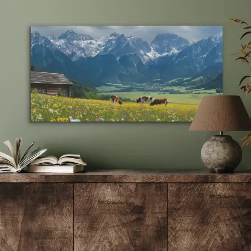 Alpen - Weide - Bergen - Koeien PET vilt middel -sfeer2
