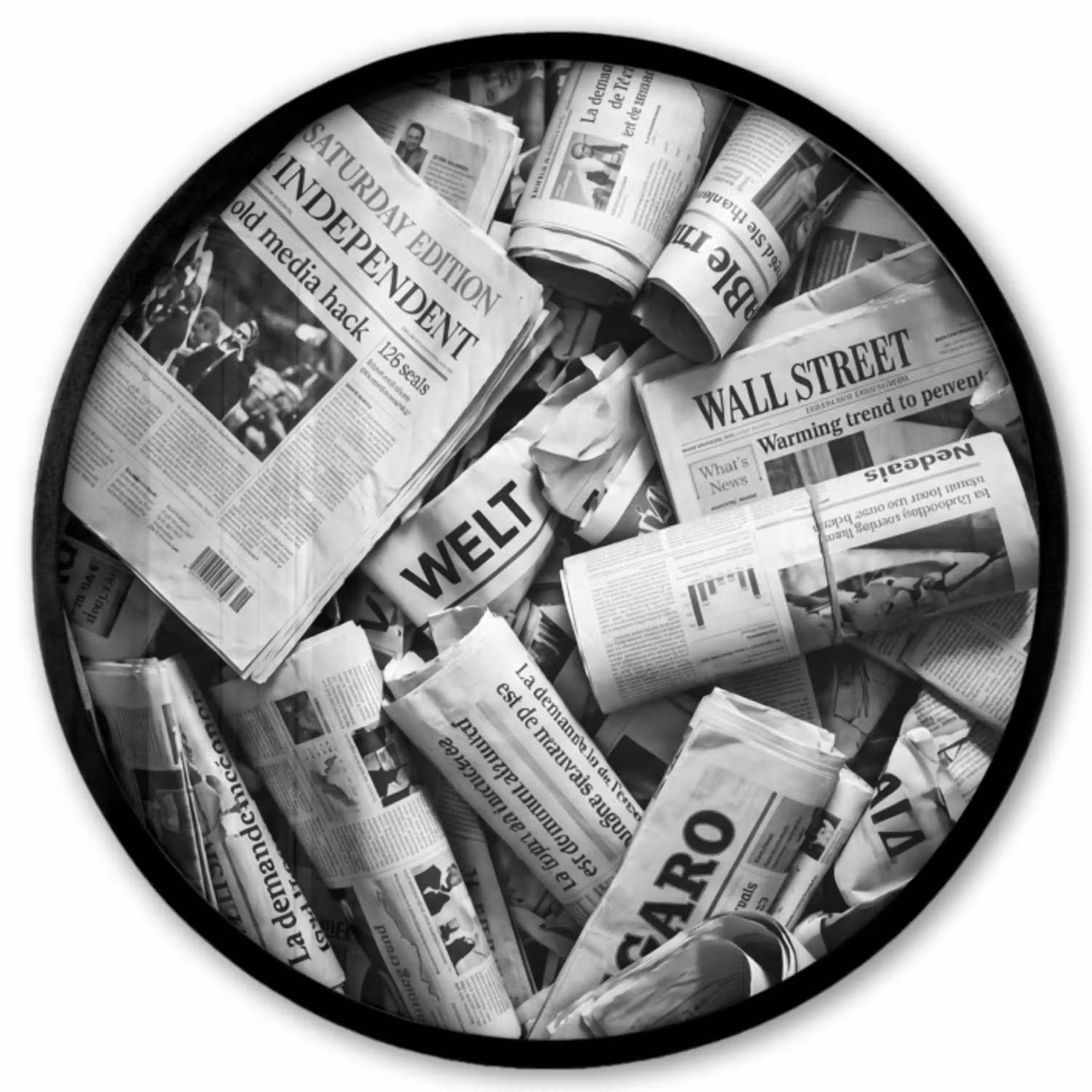 Krant - Stapel - Nieuws - Zwart-wit Fotolijst rond zonder passe partout klein -3d