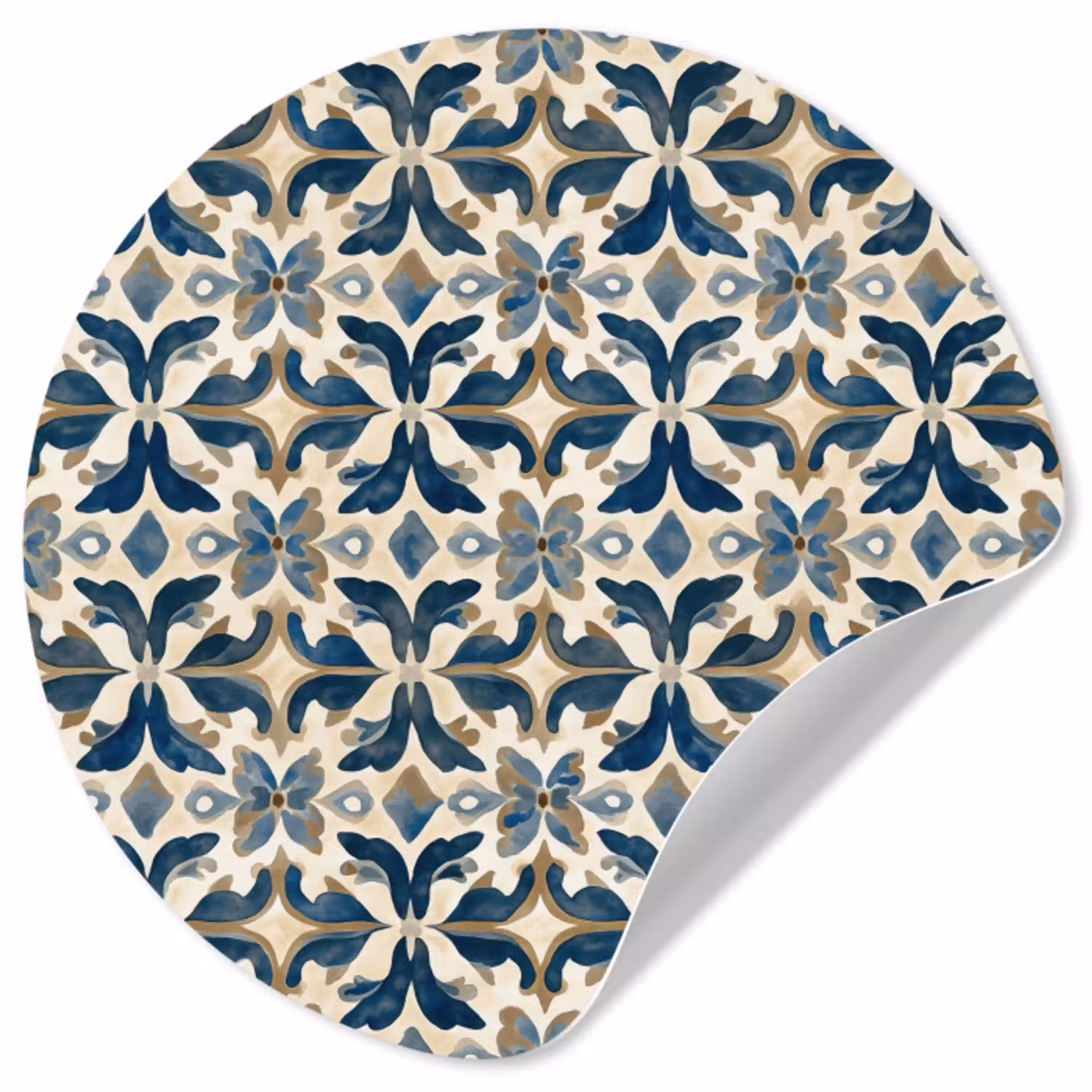 Tegel - Patroon - Blauw - Beige Wandcirkel behangsticker klein 186 -3d