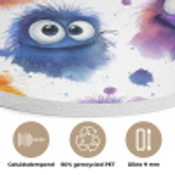 Monstertjes - Aquarel - Kleurrijk Akoestische PET Vilt - Rond klein 838 -closeup_NL