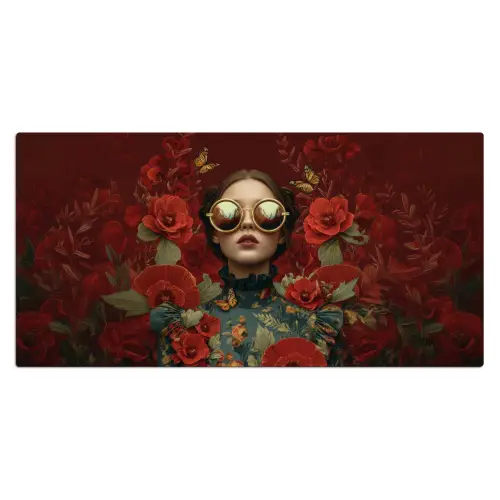 Bloemen - Dieprood - Zonnebril - Vrouw Muismat XXL klein -3d_leeg