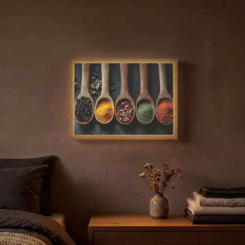 Houten - Lepels - Specerijen - Kruiden Light Box met batterij (Wandlamp) middel -sfeer4