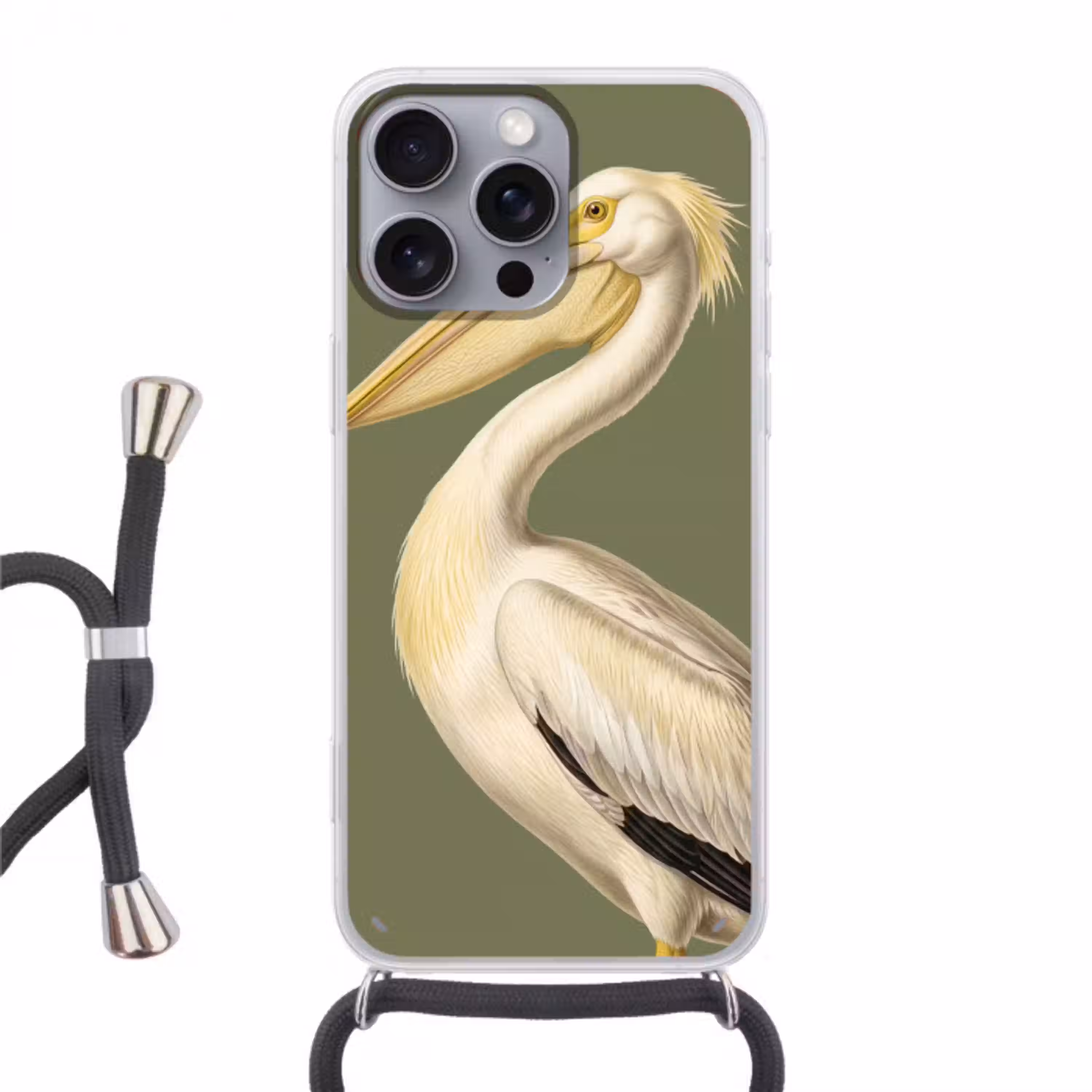 Pelikaan - Wit - Vogel - Klassiek - Natuur Hoesje iPhone 16 Pro Max met koord klein -3d
