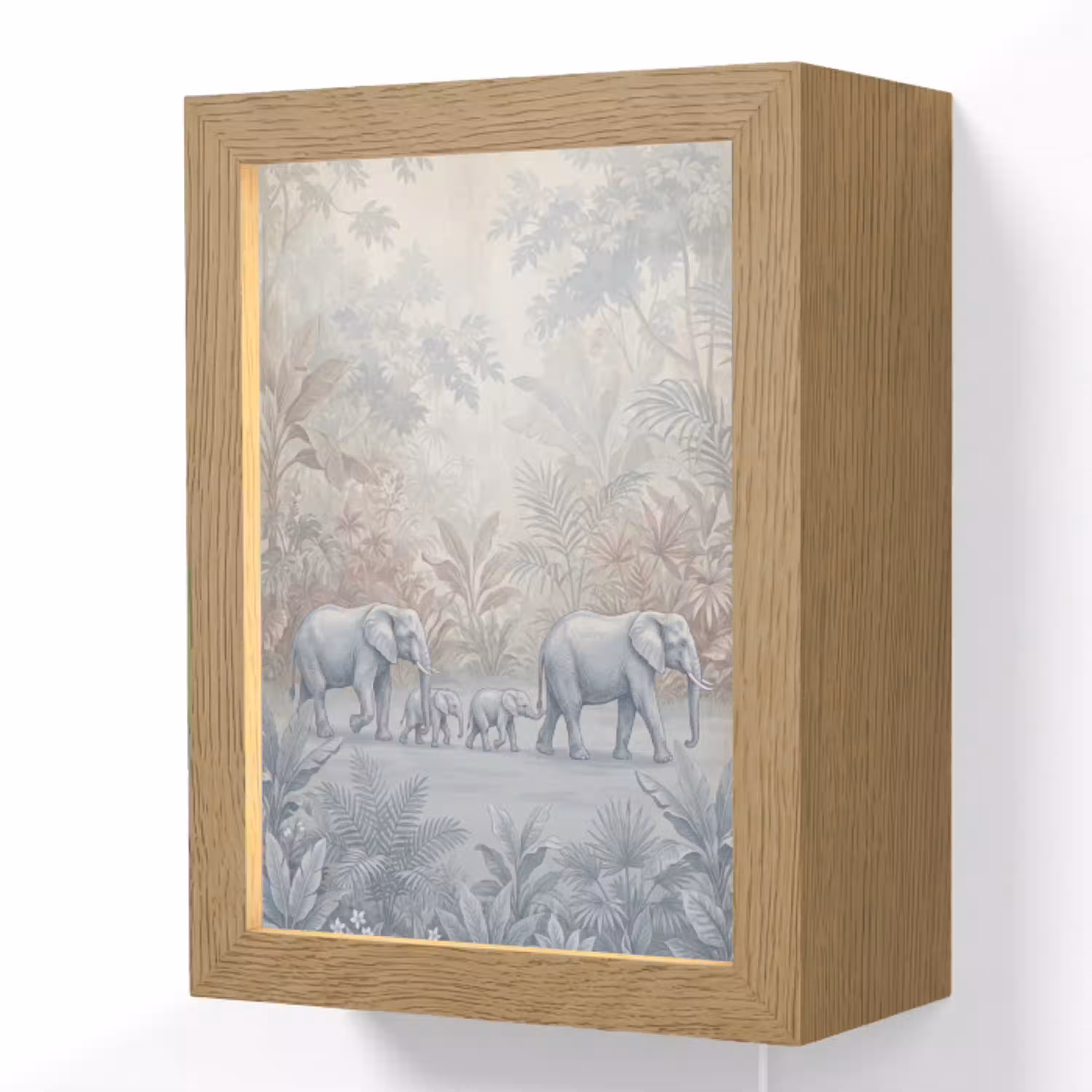 Olifant - Familie - Jungle - Illustratie - Grijs Light Box met kabel (Wandlamp) klein -3d