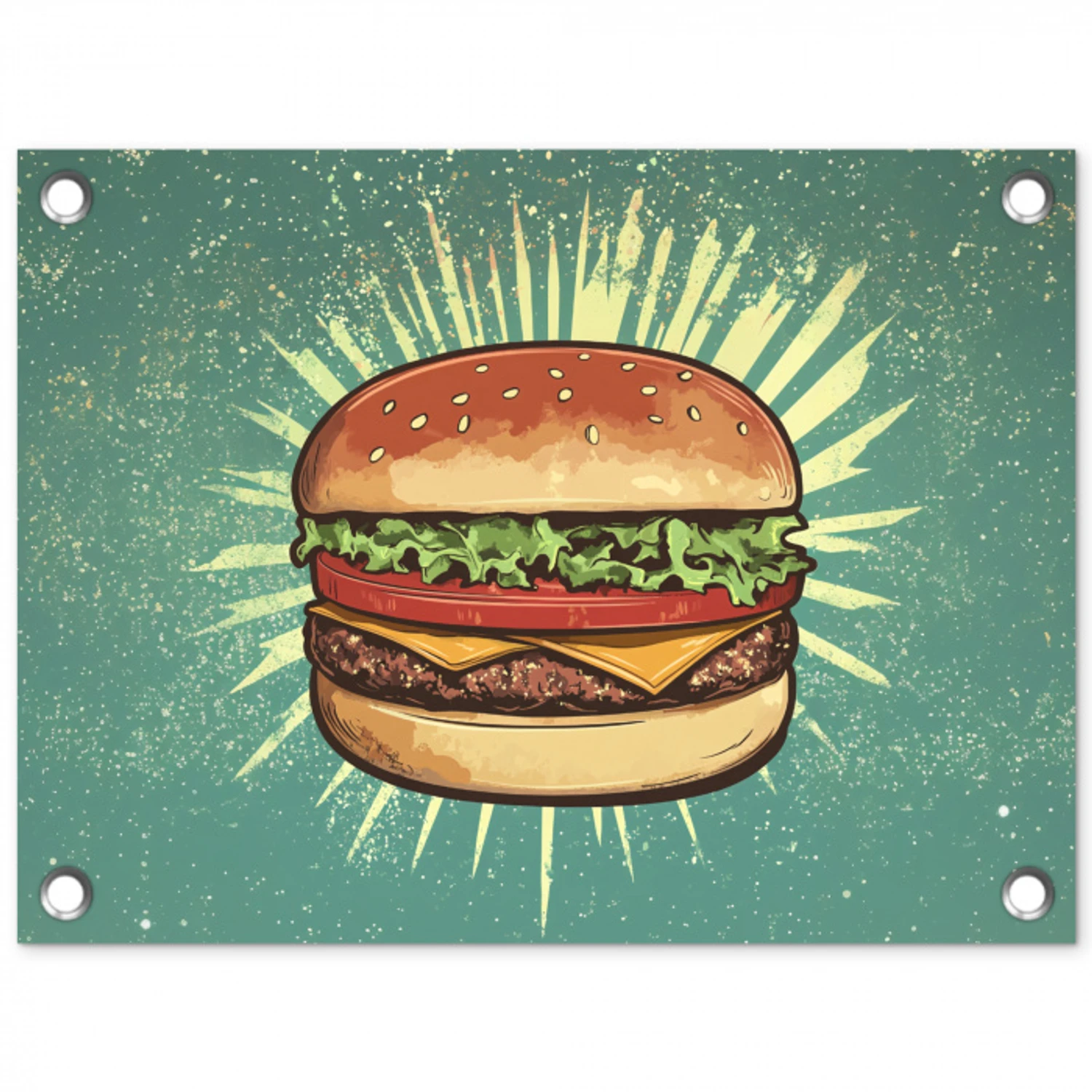 Hamburger - Illustratie - Sla - Kaas tuinposter los doek klein -3d