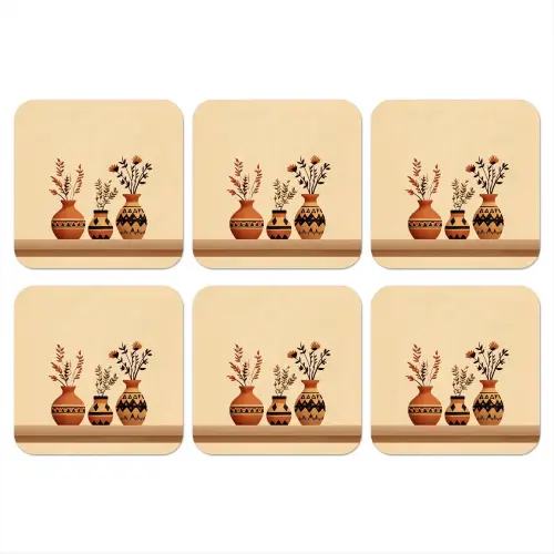 Vazen - Bloemen - Bladeren - Minimalistisch onderzetter kurk middel -3d