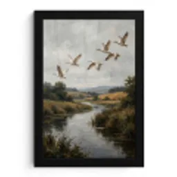 Eenden - Rivier - Landschap - Vlucht - Nostalgisch fotolijst zwart zonder passe partout klein -3d