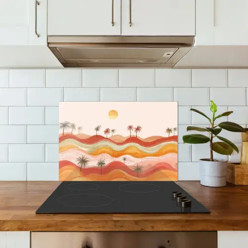 Abstract landschap - Palmbomen - Kleurrijk keuken achterwand spatscherm klein -sfeer2