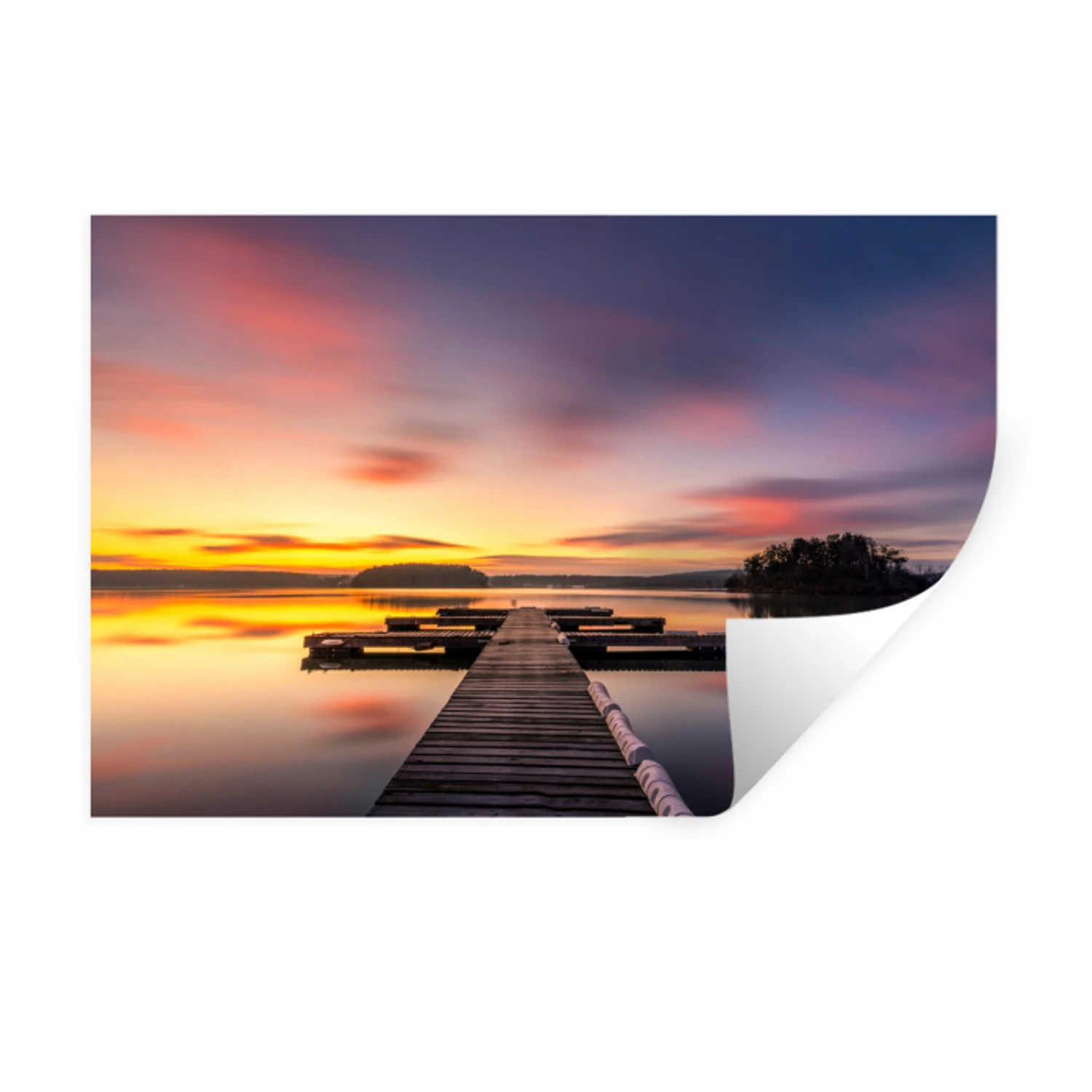 Steg - Sonnenuntergang - Wasser - Meer - Spiegelung Muursticker klein -3d