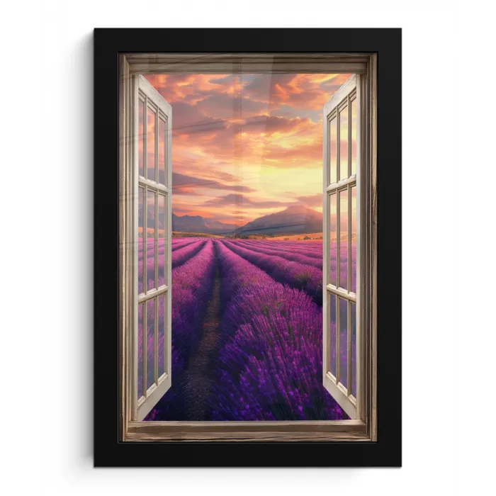 Doorkijk - Lavendel - Landschap - Bloemen - Paars fotolijst zwart zonder passe partout klein -3d
