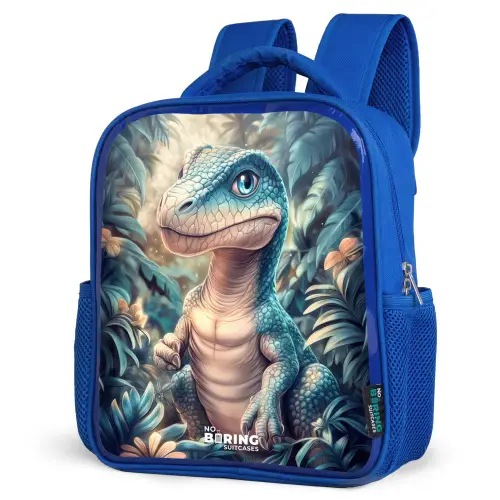 Dino in mystieke jungle met maanlicht Kinderrugzak - Blauw middel -schuin