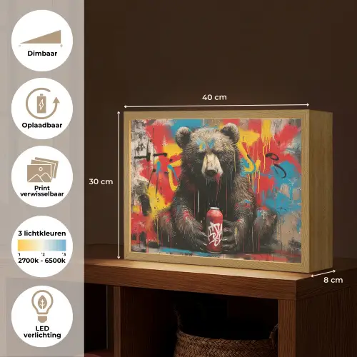 Graffiti - Beer - Dier - Muur - Street art Light Box met batterij (Wandlamp) middel -USP_websiteoverzichtNL