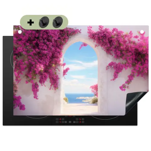 Zee - Roze - Bloemen - Poort Inductie beschemer met haakjes klein -3d