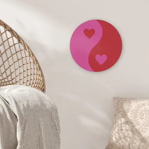 Minimalistisch - Rood - Roze - Hartjes Akoestische PET Vilt - Rond klein -sfeer4