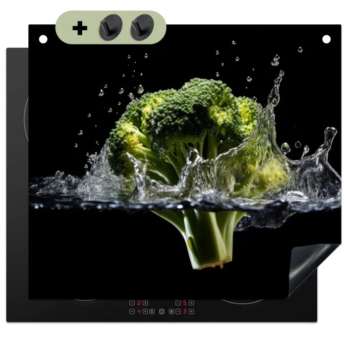 Broccoli - Groen - Water - Zwart Inductie beschemer met haakjes middel -3d