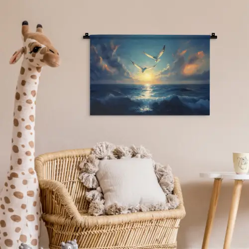 Meeuwen - Zee - Wolken -Blauw Wandkleed katoen klein -wsfeer5_kind