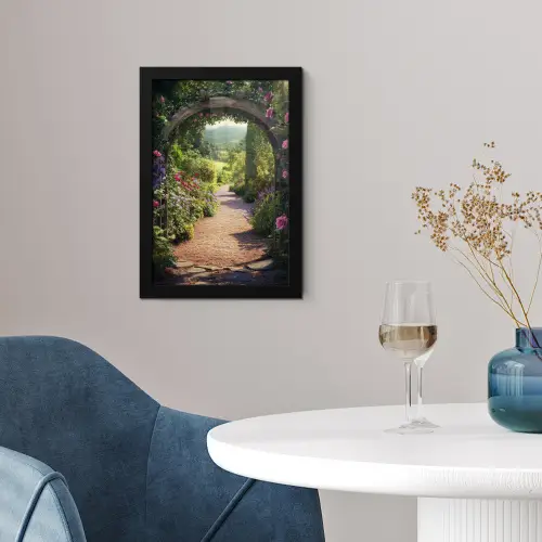 Doorkijk - Bloemen - Natuur - Rozenboog fotolijst zwart zonder passe partout klein -sfeer4