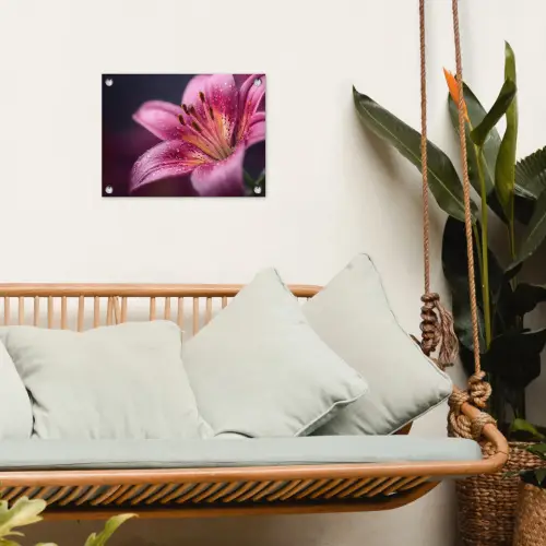 Roze - lelie - Dauwdruppels tuinposter los doek klein -sfeer7