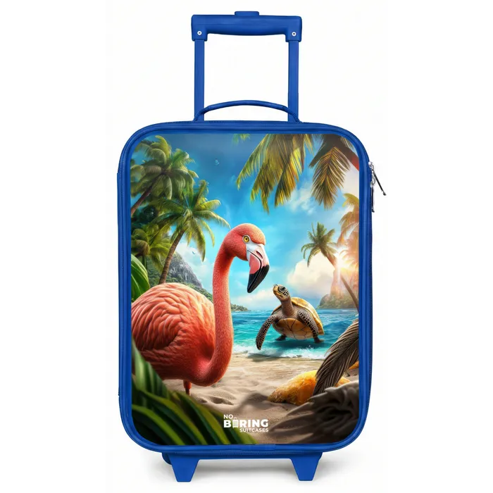Flamingo en schildpad op tropisch strand Kinderkoffer - Blauw klein -zz3dotto