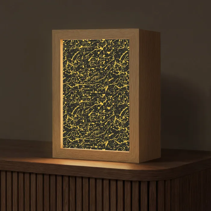 Spat - Waterverf - Geel - Zwart Light Box met kabel (Tafellamp) klein 925 -z3d_website