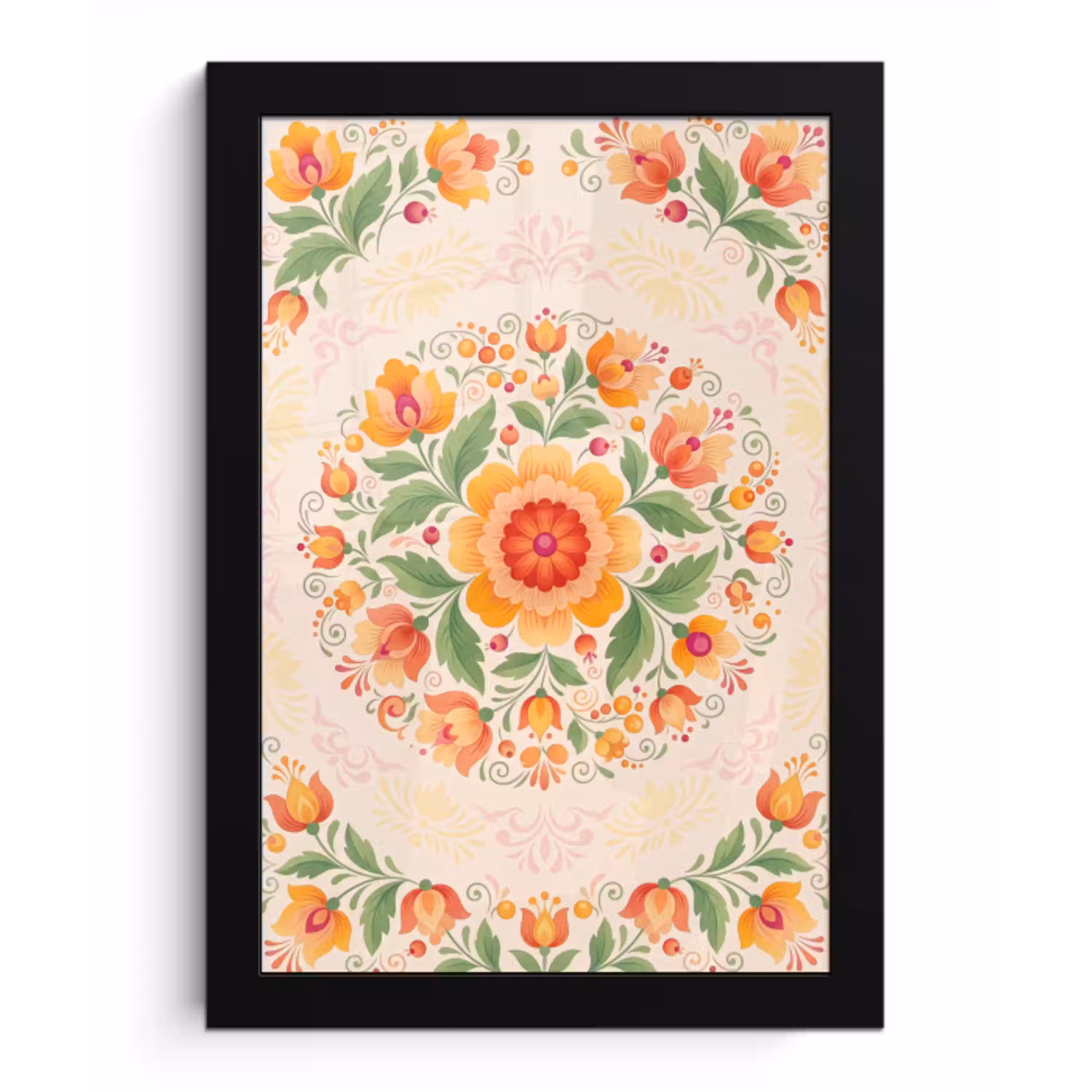 Bloemen - Patroon - Decoratief - Oranje fotolijst zwart zonder passe partout klein -3d