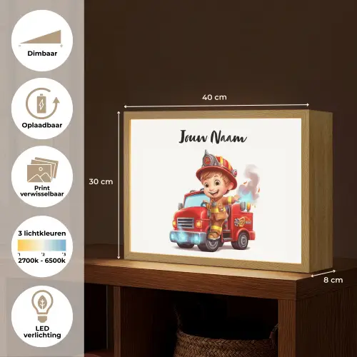 Brandweerwagen - Jongens - Kind - Rood Light Box met batterij (Wandlamp kind) middel -USP_websiteoverzichtNL