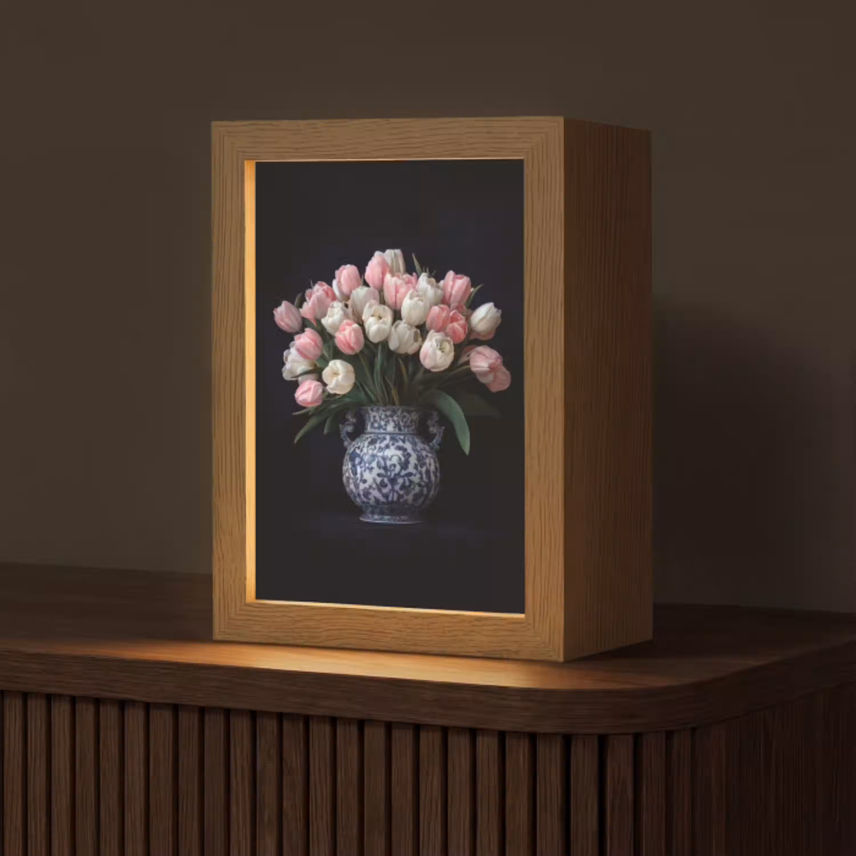 Bloemen - Roze - Tulpen - Vaas Light Box met kabel (Tafellamp) klein -z3d_website