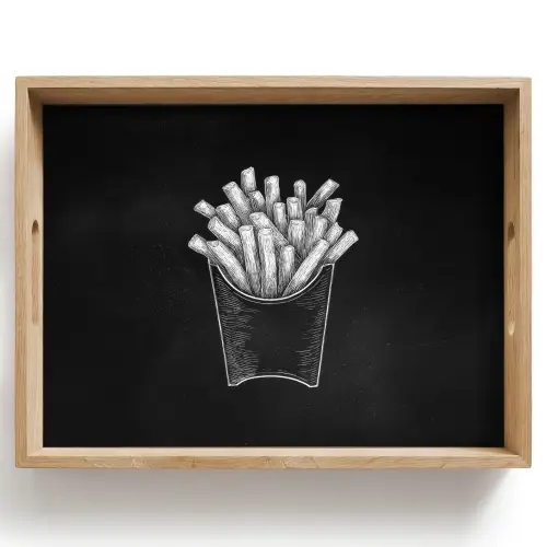 Friet - Witte krijttekening - Zwart Dienblad Rechthoek middel -z3d_shopping