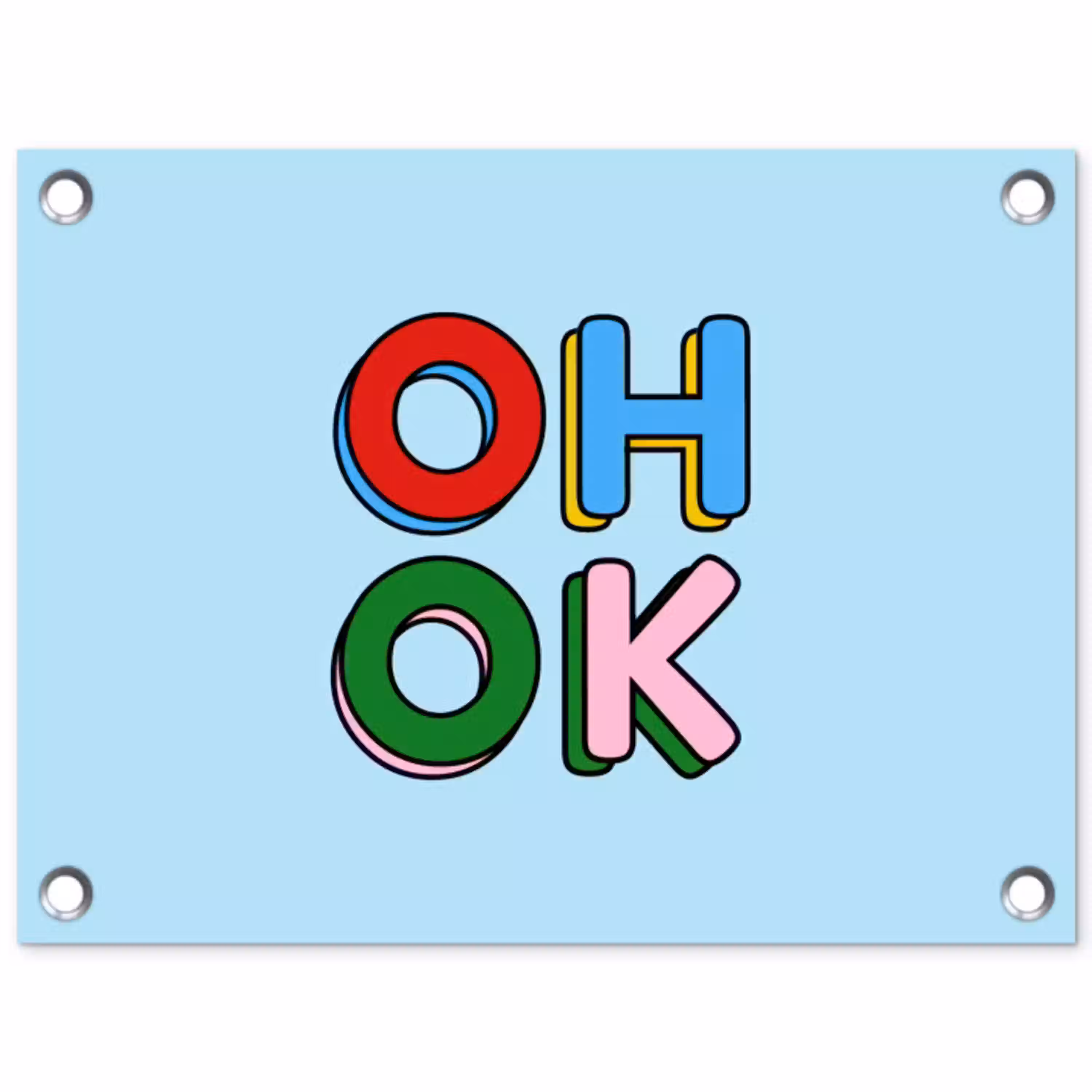 Oh ok - Blauw - Kleurrijk tuinposter los doek klein -3d