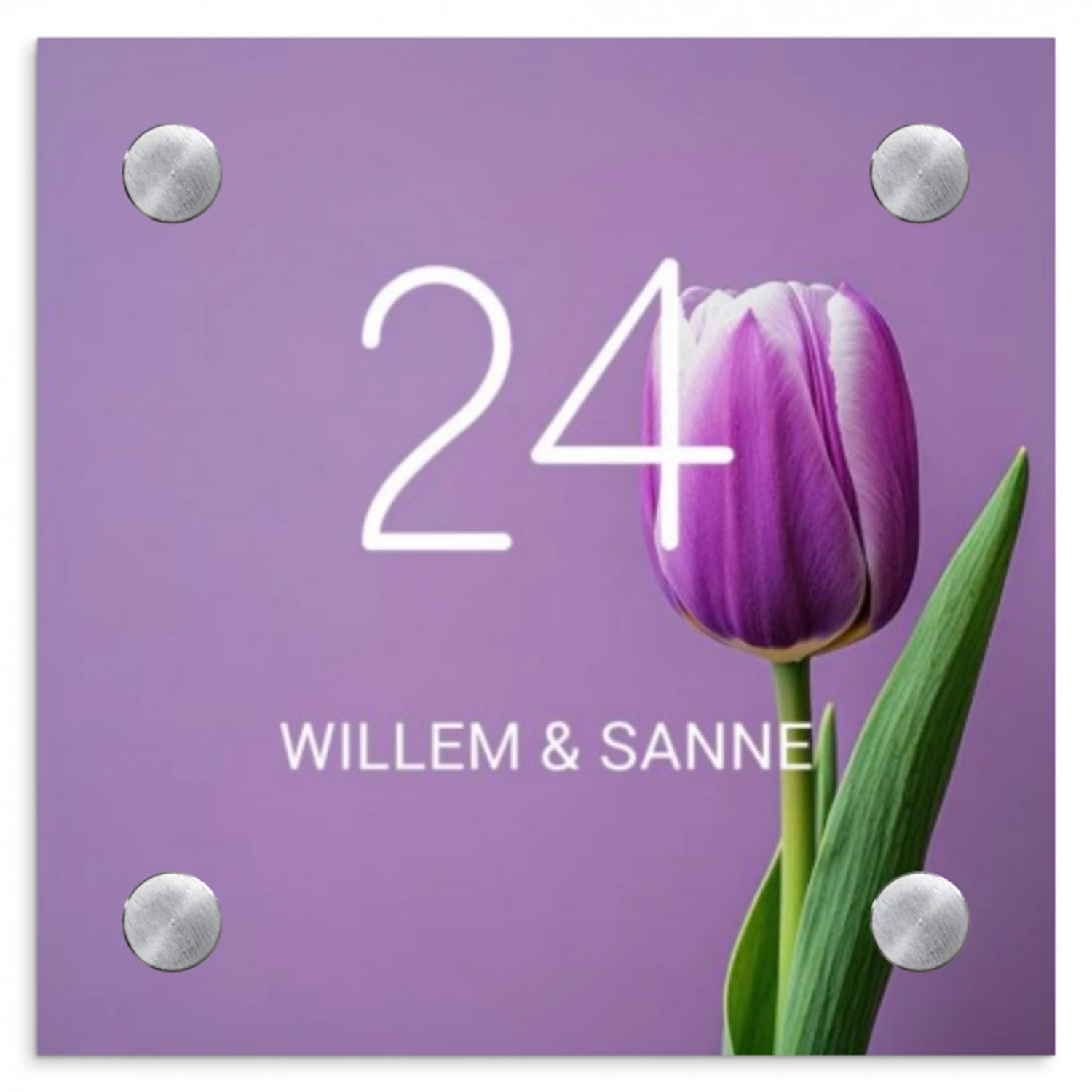 Paarse tulp - Klassiek Naambord Vierkant klein -3d