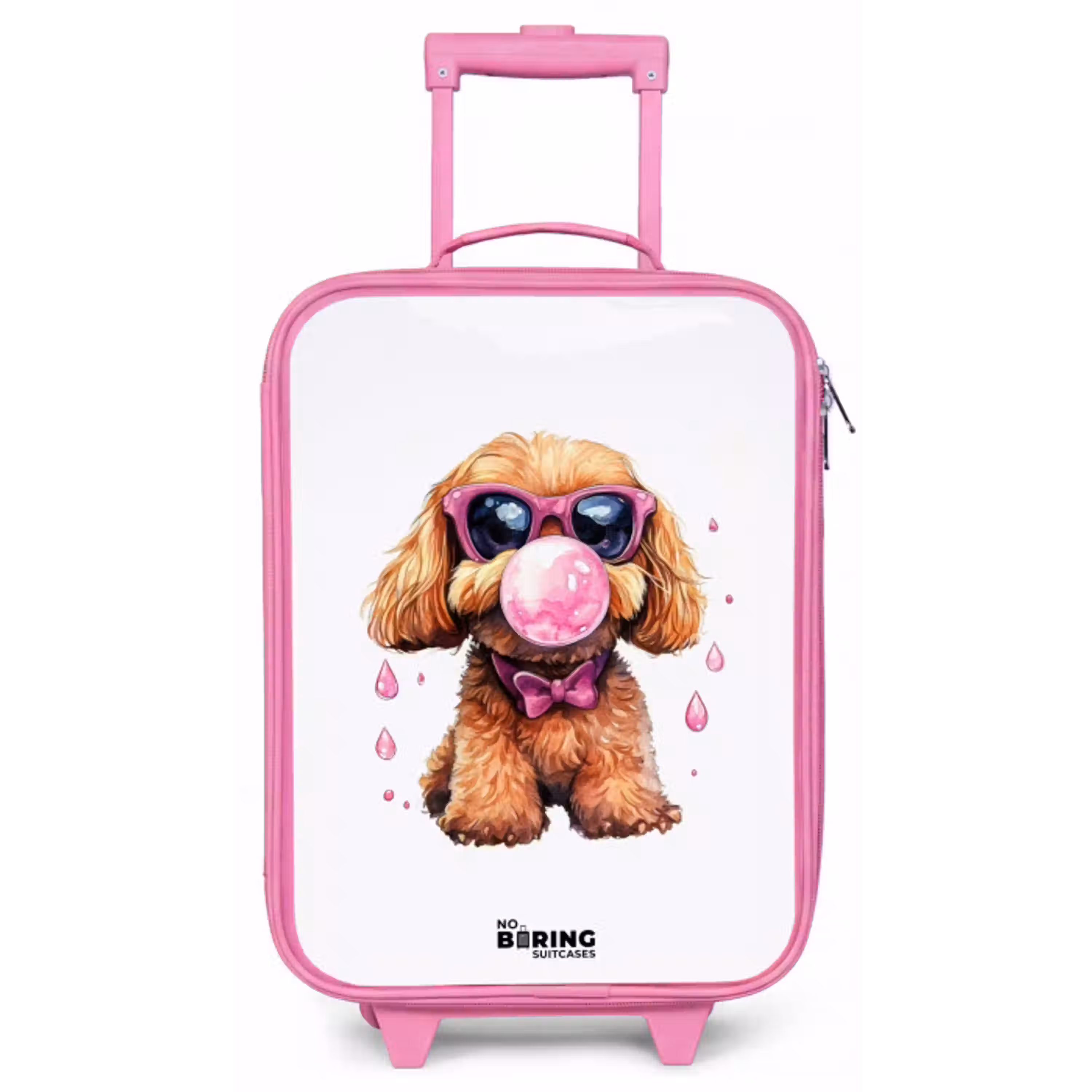 Bruine hond met roze bril en kauwgombal Kinderkoffer - Roze klein -zz3dotto