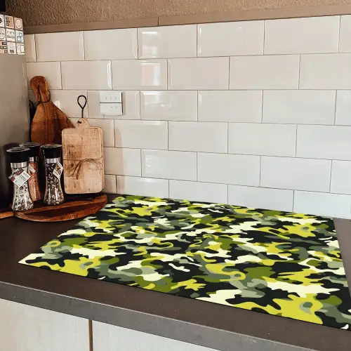 Groen - Geel - Camouflage - Patroon Inductie beschermer vinyl 3mm klein 276 -sfeer3