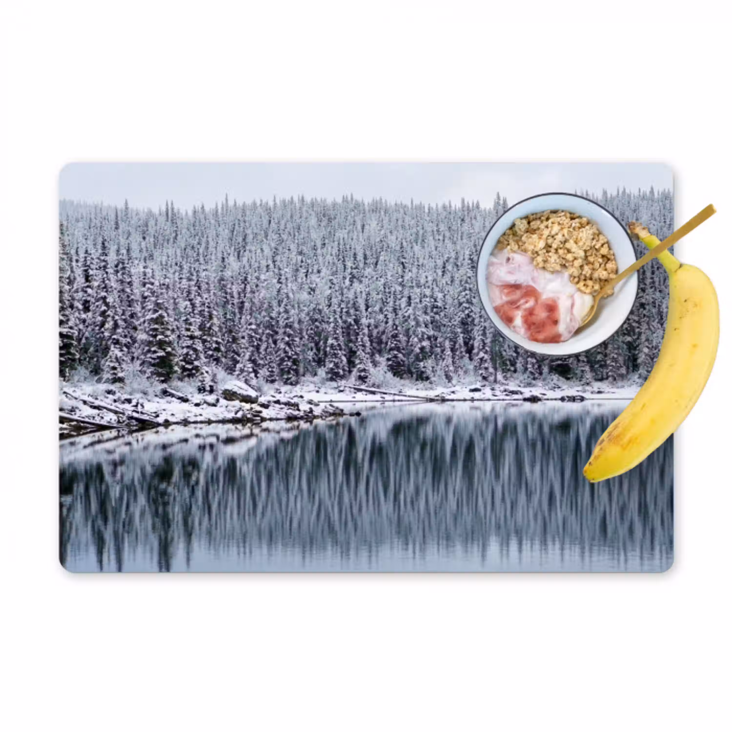 Bos - Reflectie - Meer - Winter - Serene Placemat vinyl groot -zzzproduct_Kitchenyeah-website